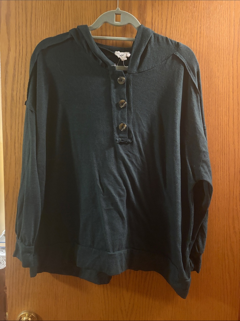 Women's Green Button Henley Hoodie Shirt